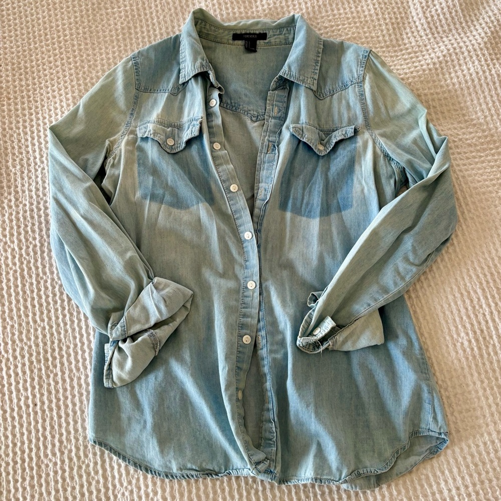 Forever 21 Button Down Denim Long Sleeve Shirt